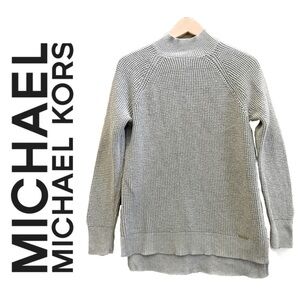 MICHAEL KORS Gray Waffle Knit Mock Neck Sweater Tunic Hi-Lo Long Sleeve Women S